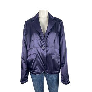 Armani Collezioni Satin Puffer Blazer Jacket 14 Purple Single Button